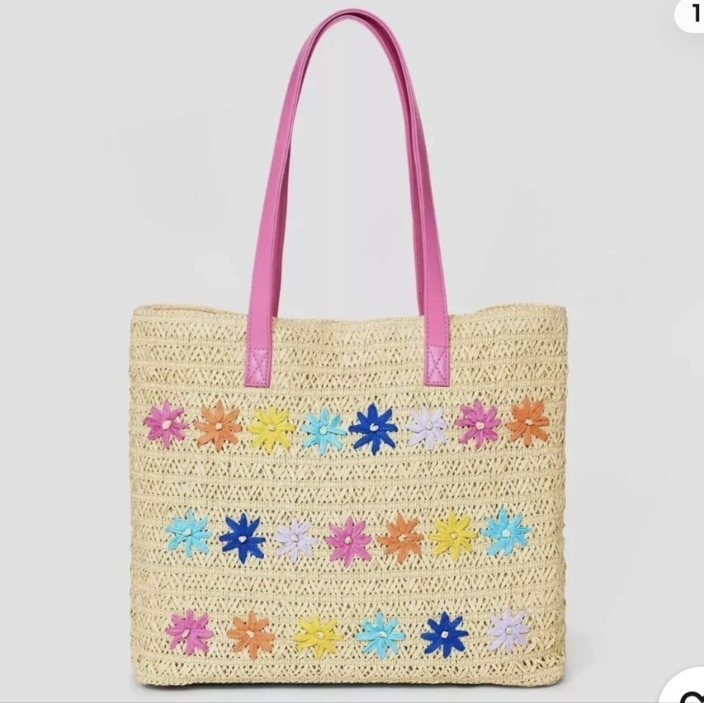Cat And Jack Floral Straw Shoulder Bag NWT
